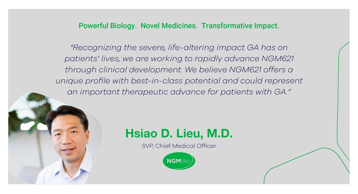 We're thrilled to announce the initiation of our Phase 2 CATALINA study of NGM621 as a potential treatment for #geographicatrophy, an advanced form of age-related #maculardegeneration.  Read release:  bit.ly/2WY4wDG