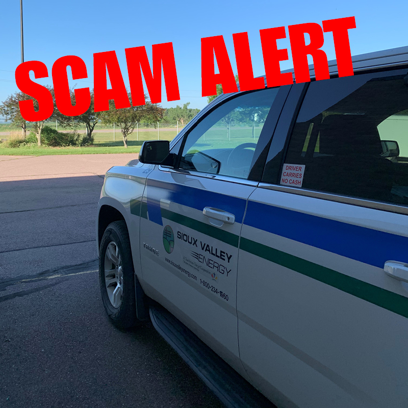 siouxvalley's tweet photo. SCAM ALERT - 2 would-be scammers in an unmarked vehicle stopped at a rural residence this morning claiming to be with SVE &amp; threatening to cut off the resident's electricity unless he wrote them a check.
As the member called SVE @ 800.234.1960 to verify the claim, they left. https://t.co/n4qT9Eye9C