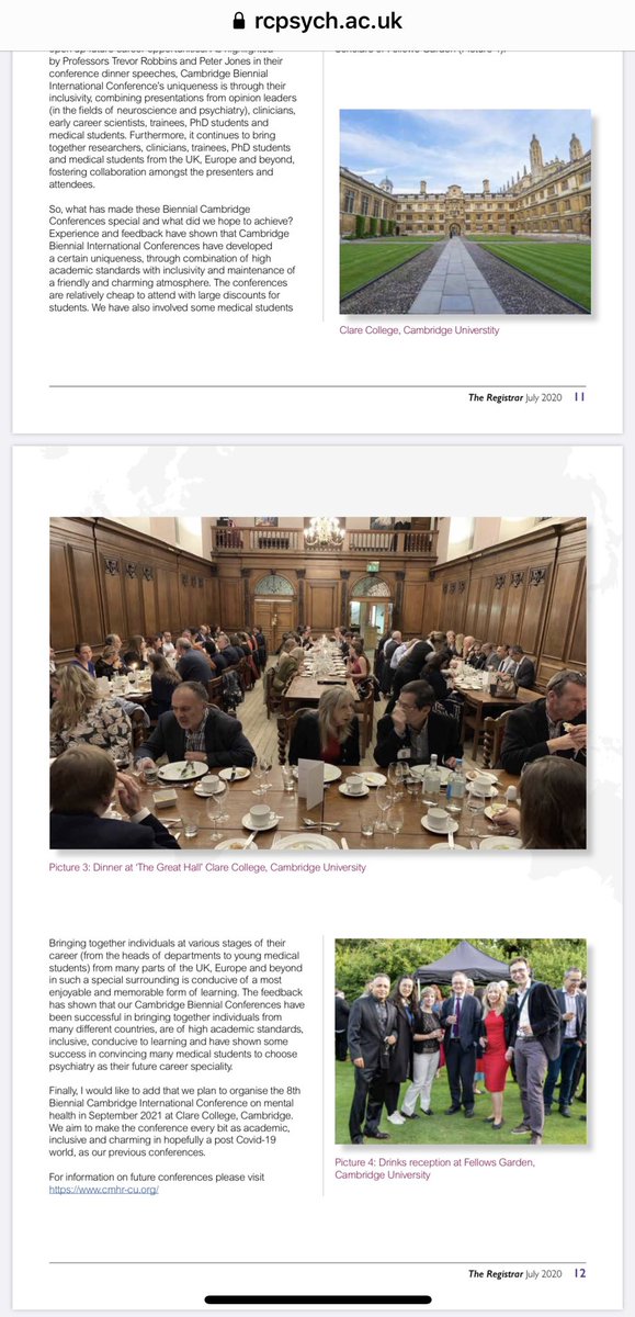 DrRZaman's tweet photo. So pleased to see my article 
The Biennial Cambridge International Conferences on Mental Health. Those who have never been, perhaps this will convince you to attend the next conference, hopefully in Sept. 2021. @ahmedhankir  @DrAdrianJames @edbullmore 
https://t.co/JfaQoWjWz8 https://t.co/j1kmtXpjJS
