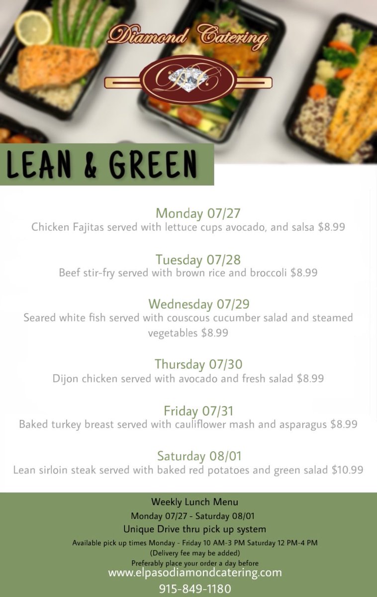 New menu!!! 
#DiamondCateringElPaso #goodfood #familymeals #ELPASO #foodie #SupportLocal