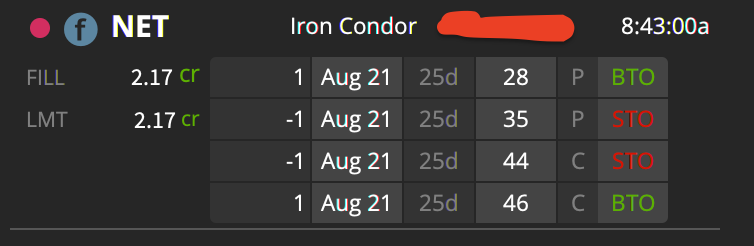 Love the water on trading floor story!! #lizjny  Check out $NET for 2.17cr.    Cloudflare selling 44/46 call spread with 35/29 put spread.  No upside risk.