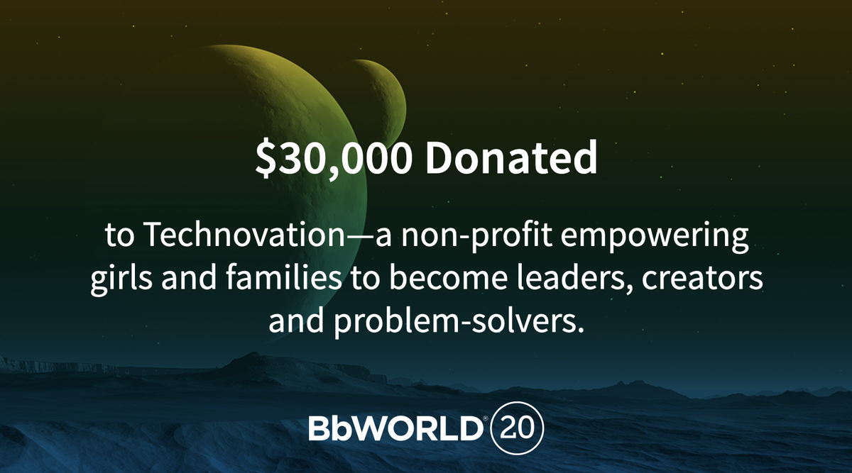 Blackboard's tweet photo. Thanks to you, Blackboard &amp; @Respondus were able to donate $30,000 to @technovation—a non-profit empowering girls around the world.  #BbWorld20 https://t.co/GqWOjKVcSo