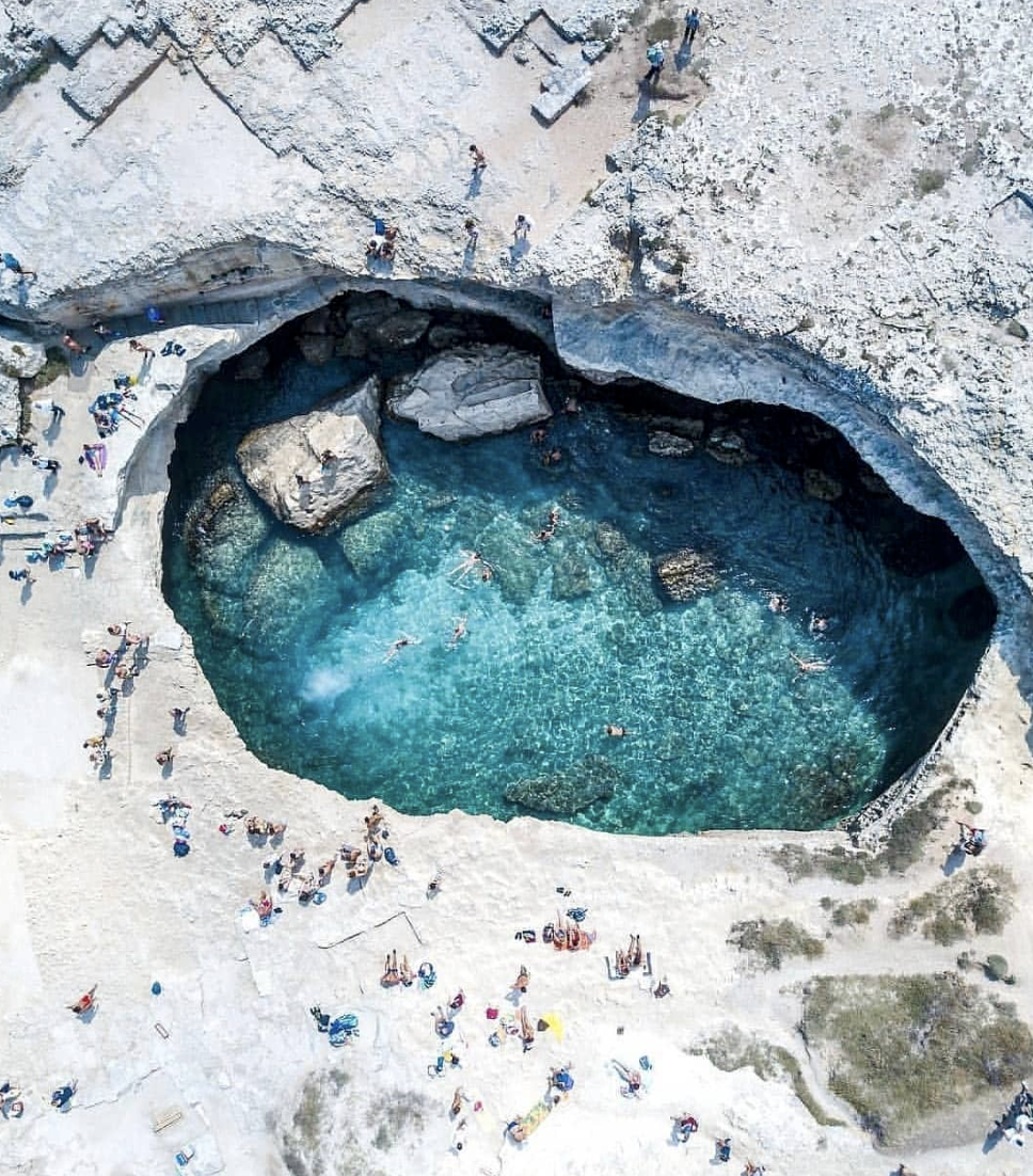 Credit to @Puglia.Paradise /IG for this perfect photo of Grotta della Poesia, or the Cave of Poetry located in the Puglia region of Italy.
