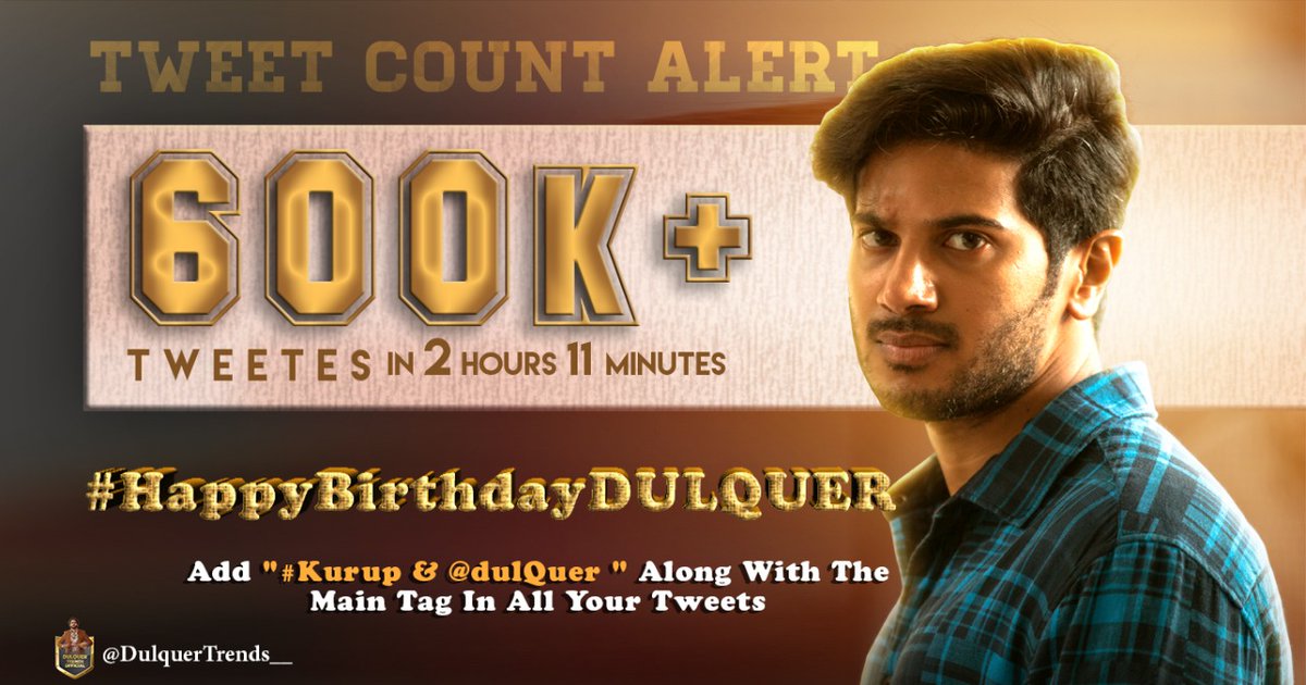 _Charlie_20's tweet photo. Finally... Our Tag Reached 600K crossed At 2 hour 11 minutes Massive Tweets... 🔥

DQ Fans 🙌🏼

#HappyBirthdayDULQUER

#Kurup 🔥 @dulQuer 🥰 https://t.co/JlVDZi6415