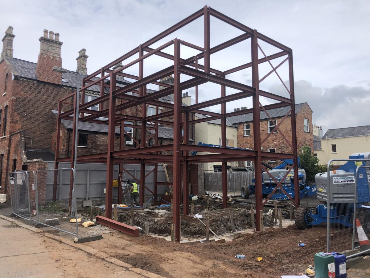 JamdacD's tweet photo. What a difference a day makes!!!

Our steel frame has gone up over the course of Saturday on site @ #WellingtonPark 

Thanks to NMKSteel 

Over to @CreaghConcrete for the pre-cast floors &amp; stairs in the coming weeks.

#Construction #Property #NIproperty #Barcro https://t.co/OuTa0AFwAS