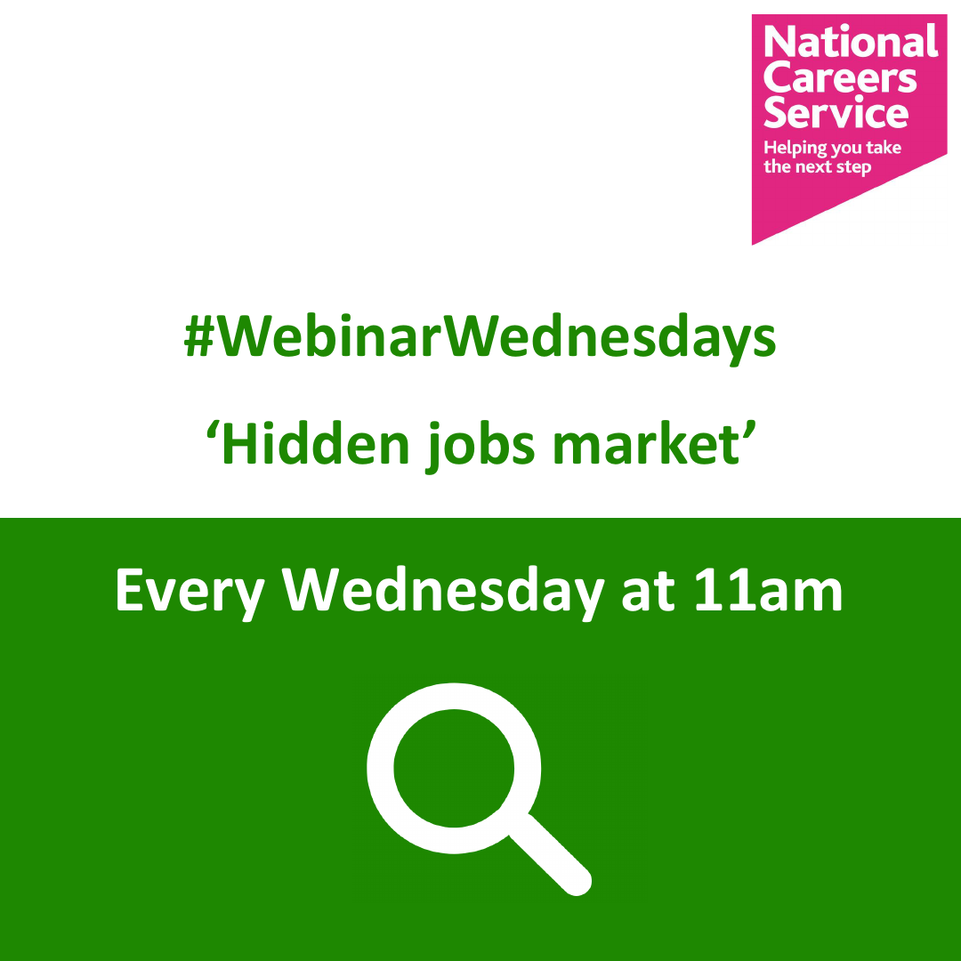 CareersWestMids's tweet photo. We are hosting a ‘Hidden Jobs Market Webinar’ every Wednesday at 11am to help you to widen your job search using lesser known methods. 

Click here to book your free tickets:
https://t.co/eoIeX2iajG 
#WebinarWednesdays @nationalcareers #webinar

#CovHour #Coventry #jobs #vacancy https://t.co/89mW0SrofV