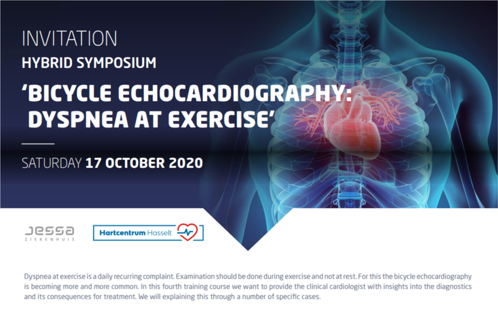 HartcentrumH's tweet photo. @VerwerftJan is organising a bicycle echocardiography symposium on 17 october with great speakers &amp; live cases. Participation on site @JessaZiekenhuis or online through a live webinar! Registrations will open up shortly. Stay tuned!

Info:https://t.co/M960OCrR1X

#exercisetesting https://t.co/AACm9H2Wok