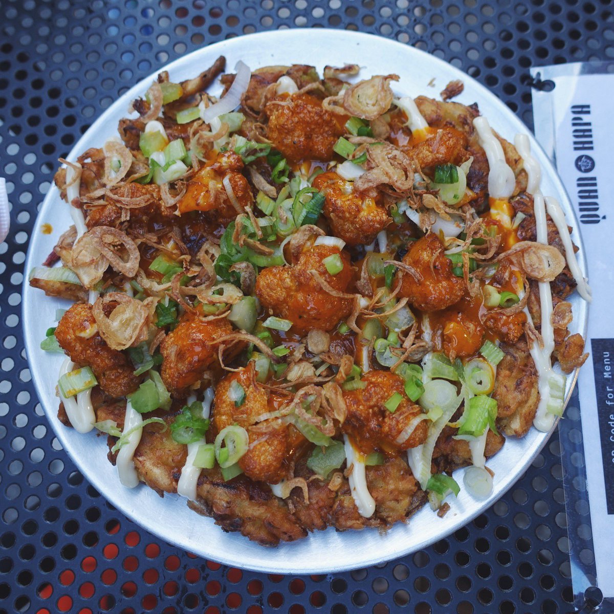 QuanHapa's tweet photo. Can’t have a good week if you don’t start off good! Have a cauliflower okonomiyaki and get off on the good foot. #quanhapa #streetsideasiawide #okonomiyaki #cauliflower #mondaymotivation #cincinnati #otrisopen #japanesepancake https://t.co/BsMeZ9AkSV