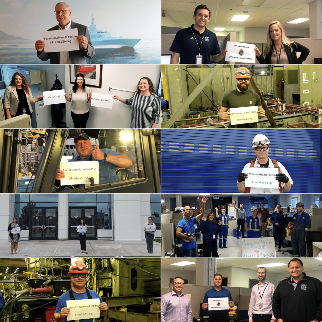 IrvingShipbuild's tweet photo. From our 2000+ shipbuilders at Irving Shipbuilding, #WelcomeHomeFreddie! #FreddieStrong #HMCSFredericton https://t.co/RmE8qXhPYN