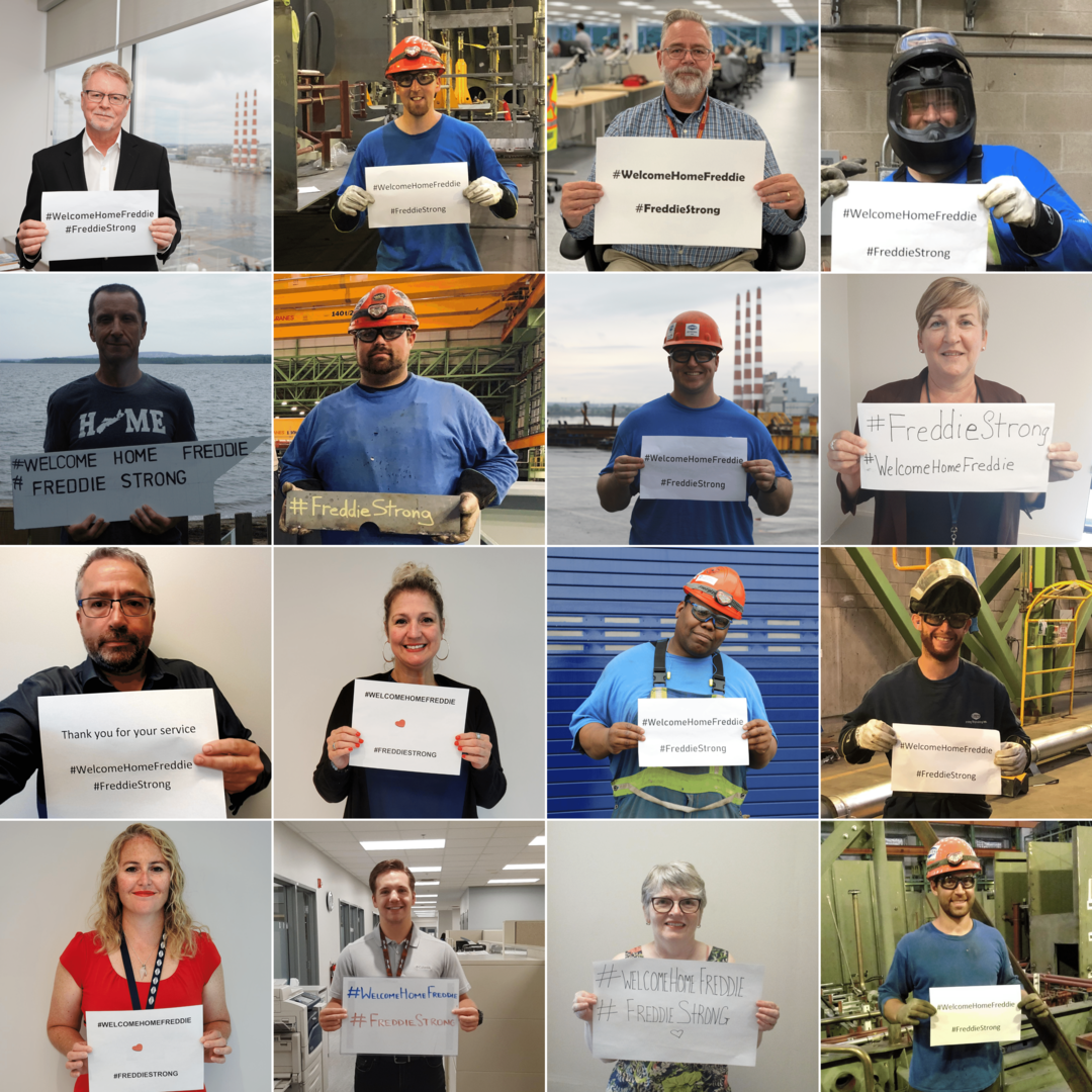 IrvingShipbuild's tweet photo. From our 2000+ shipbuilders at Irving Shipbuilding, #WelcomeHomeFreddie! #FreddieStrong #HMCSFredericton https://t.co/RmE8qXhPYN