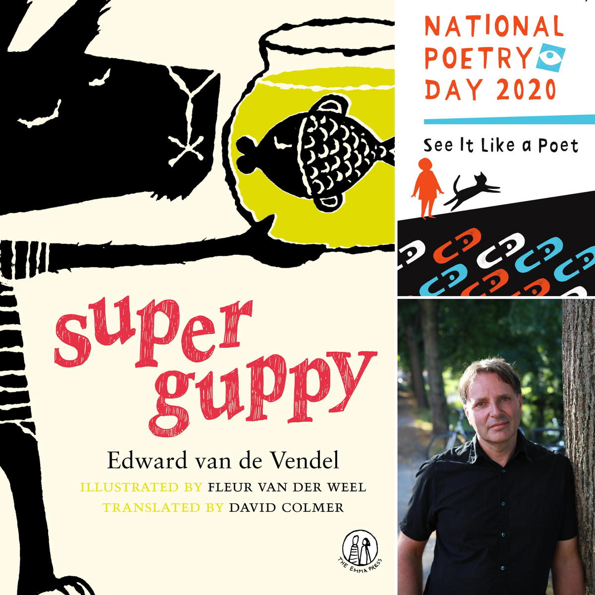 PoetryDayUK's tweet photo. A funny new collection @TheEmmaPress' Super Guppy: #Poems for Children by @edwardvdvendel is for #curiouschildren with questions about the world &amp; everything in it. It confronts #growingpains with good humour &amp; features prompts so children can #ShareaPoem this #NationalPoetryDay! https://t.co/U2HEr21yfz