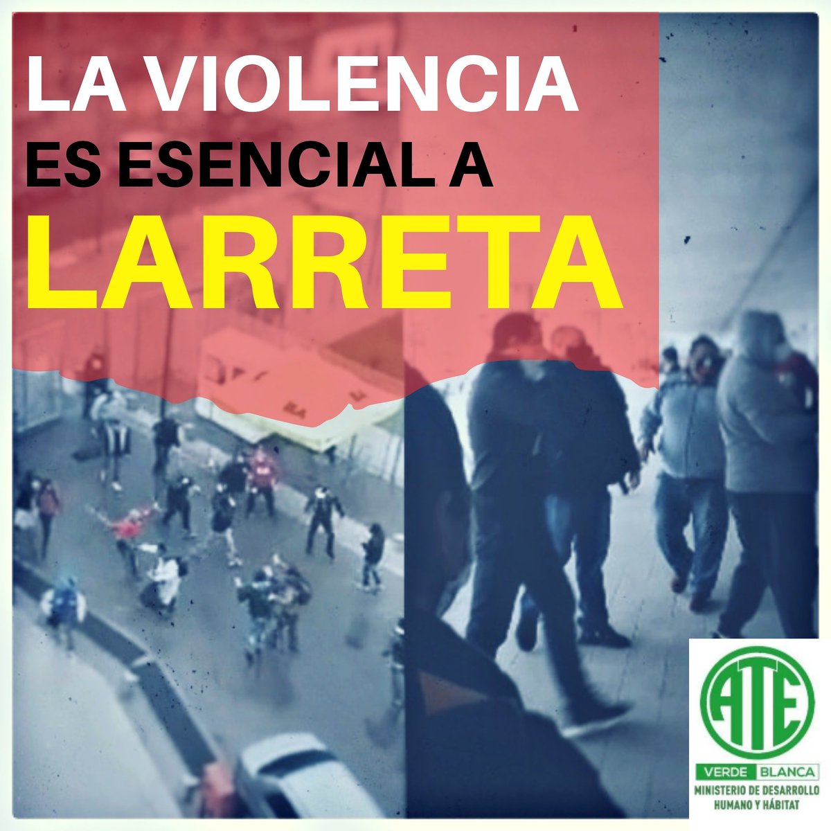 ATEVYB_DSocCABA's tweet photo. 📣LA VIOLENCIA ES ESENCIAL A LARRETA
Desde la Verde y Blanca en el Min. de Desarrollo Humano y Hábitat repudiamos la violencia ejercida hacia nuestrxs compañerxs de PromSoc.
Comunicado completo👇🏼
https://t.co/TaFqQAJvOz
#Larretaesresponsable
#LoesencialesinvisibleaLarreta https://t.co/IqdeqcmPLN