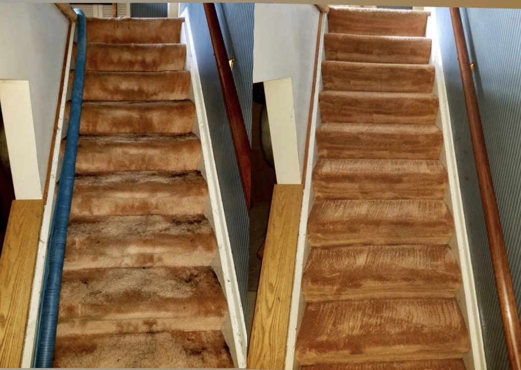 SteamCanada's tweet photo. Before and after of a clients stair case being steam cleaned! Like what you see? Call or message us today to book your carpets in and receive $10 off the service! (519)-659-4444 :) https://t.co/JnNFBZx5xe