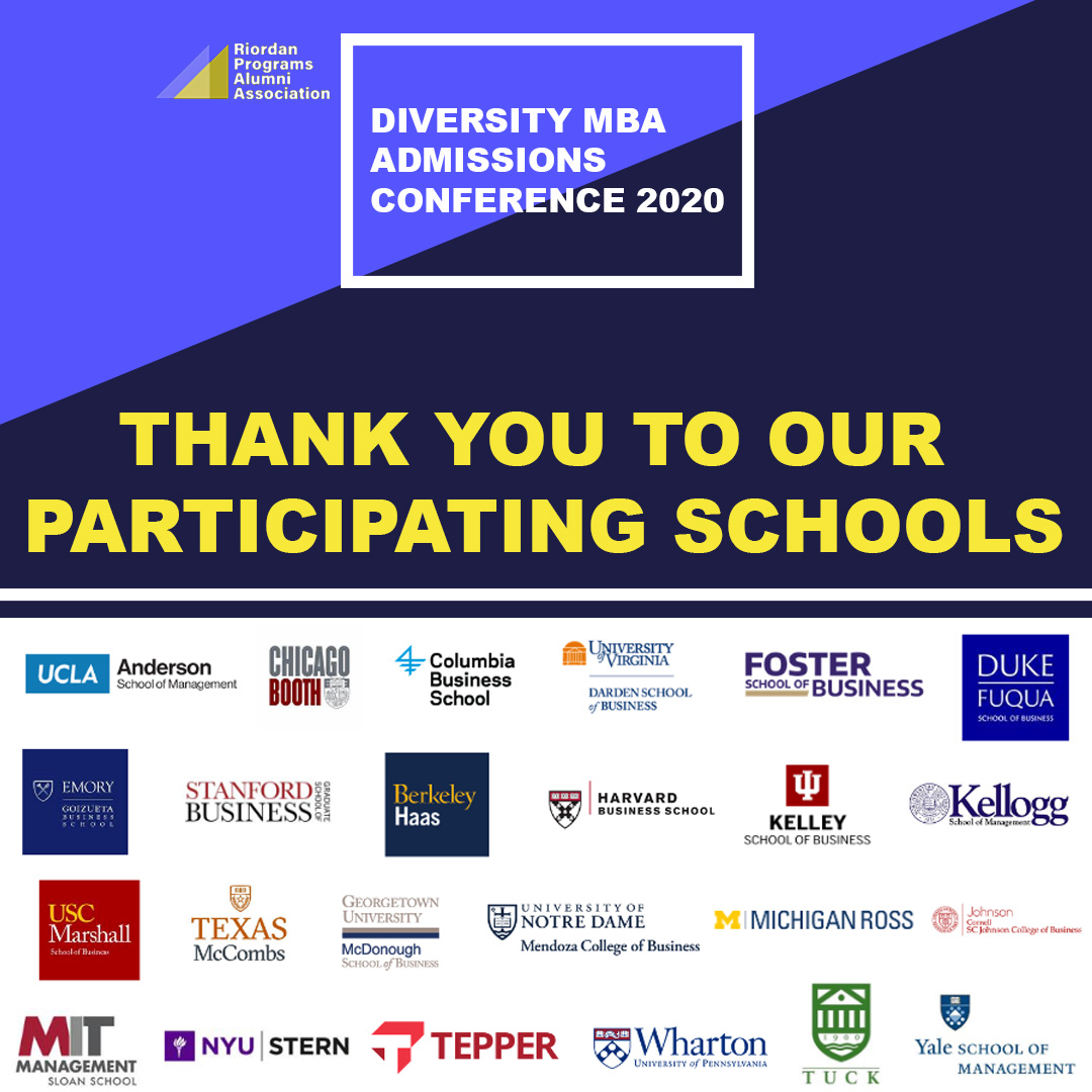 RPAA's tweet photo. #DMAC2020 would not have been possible without participation from our MBA Admissions partners! Thank you @uclaanderson @ChicagoBooth @Columbia_Biz @DardenMBA @FosterMBA @DukeFuqua @EmoryGoizueta @StanfordGSB @BerkeleyHaas @HarvardHBS @Rice_Biz @KelleySchool https://t.co/HzyHcljGRN
