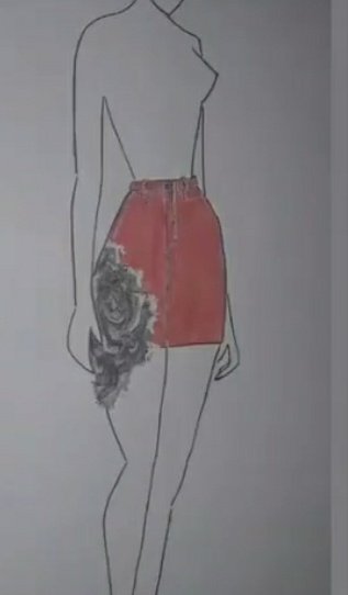 So like... half the project is done already and i dont have pictures for it all but this is me turning a pair of jeans into a fancy red skirt inspired by the alexander mcqueen roses: a thread