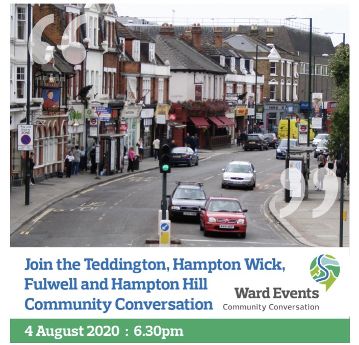 Help shape the future of Teddington, Hampton Wick, Fulwell &amp; Hampton Hill!
Have your say on community issues, your experiences of the COVID-19 pandemic &amp; share your ideas on how local area can recover <a href="/LBRUT/">Richmond Council</a> first virtual #CommunityConversation on 4 August bit.ly/2Oih3Nt