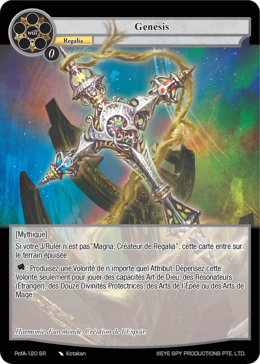 JetsetSensei's tweet photo. Magna reviens avec une regalia a 0 !!! Sont Chant semble si fun ! Il y a forcément une combo à faire avec.
#Fow #fowtcg #tcg #spoiler #AliceOrigin https://t.co/7mac3pZioE