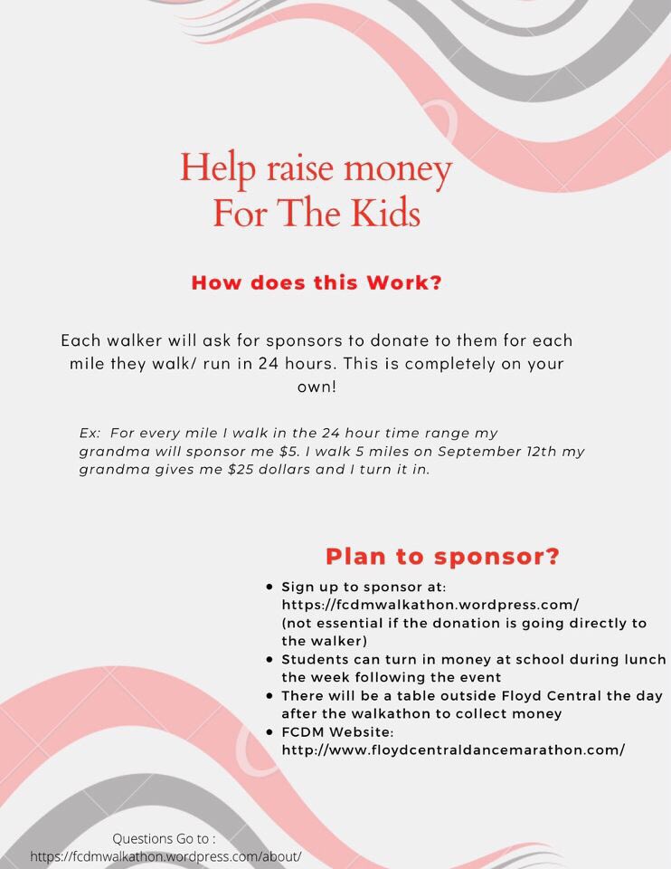 Hey guys! Due to COVID-19 we’ve decided to do a social distance walkathon. It’s a 24 hour event where walkers and sponsors are needed to make it possible.