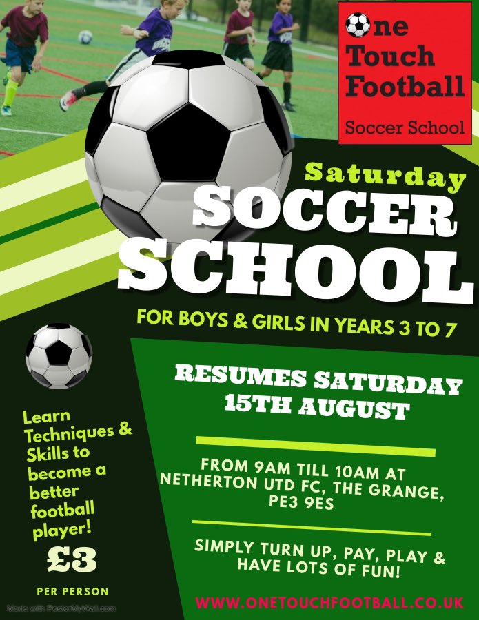 1TouchFootball_'s tweet photo. SATURDAY SOCCER SCHOOL | ⚽️

We are delighted to announce our Saturday Soccer School at @YouthJuniors will resume on Saturday 15th August.

We can’t wait to see you all then! ⚽️

@Nethertonunited @Nethertonfemale @NethertonGoals 
@PDJALUK @PTAlanSwann https://t.co/tlXgN7WYiM