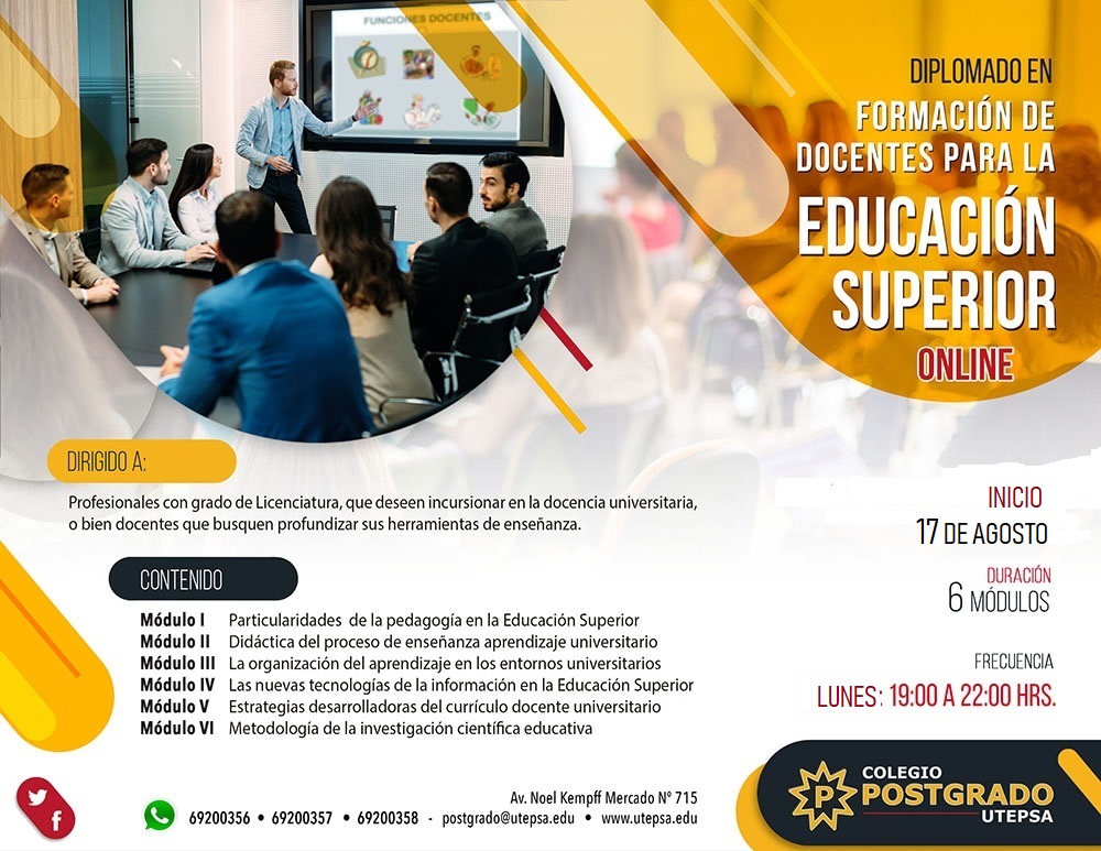 postgradoUtepsa's tweet photo. DESARROLLA TUS HABILIDADES en la docencia superior, te invitamos a ser parte de nuestra 4ta versión del diplomado en Formación Docentes, 
🔎Consulta la información a los siguientes whatsapp :
📞https://t.co/PQCFmqsKim
📞https://t.co/oAONlVY5Jl
📞https://t.co/d3KjA7GI6Q https://t.co/SL52o8IIwr