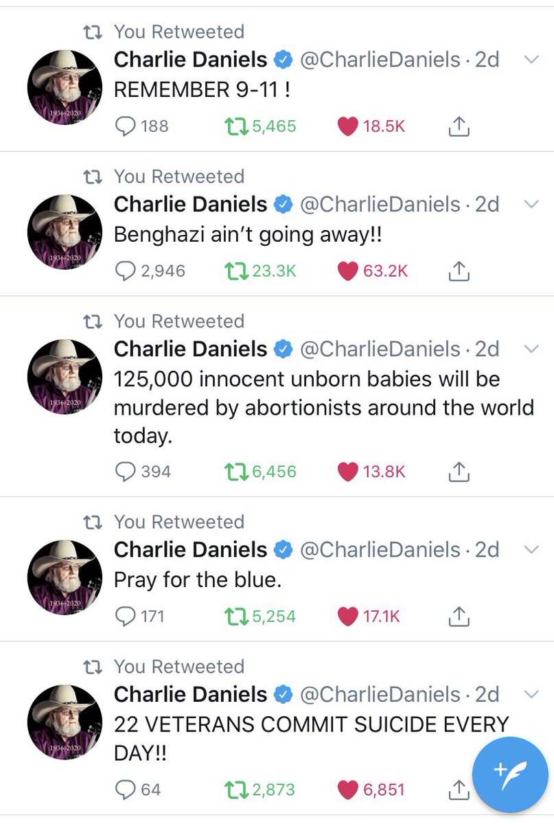 Mags1791's tweet photo. @charliedaniels ❤️
#charliedaniels #RIPcharliedaniels #patriot #remember911 #benghazi #benghaziaintgoingaway #prolife #prayfortheblue #22vets https://t.co/mqXl18J46S
