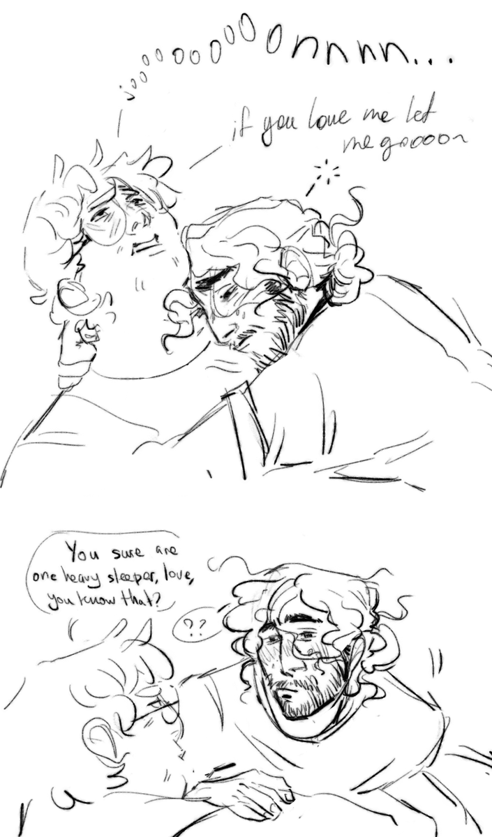 a little thing based on @ehlihr 's recent doodle and an idea of jon being an unwakeable yet very clingy sleeper, + a bit of long suffering martin