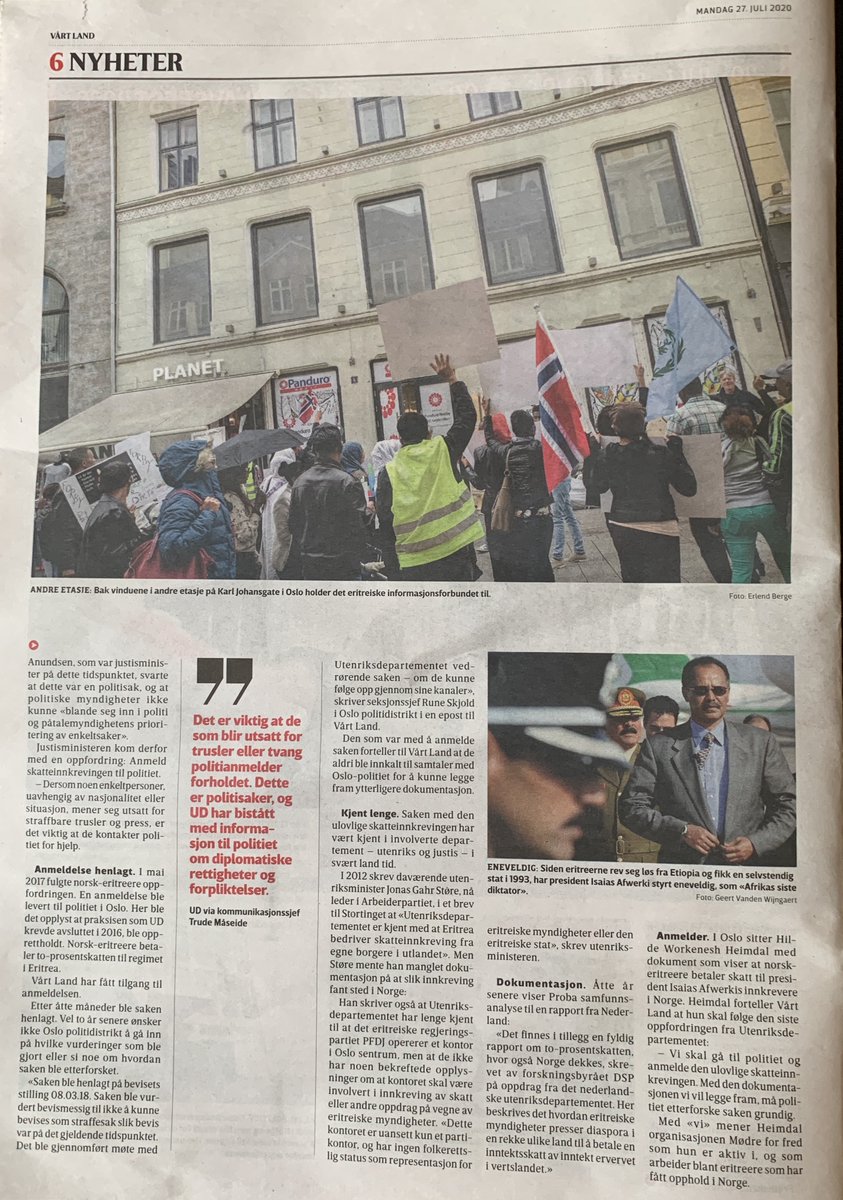 moen_svein's tweet photo. TO THE ERITREAN REGIME! I did warn you a year ago what would happened by ignoring paying your debt! This is just the beginning! Ill make sure that every PFDJ thug resident in Norway will get a free ticket back, their citizenship, and visa in Norway cancelled! Todays newspaper https://t.co/zwzR4DoNnH