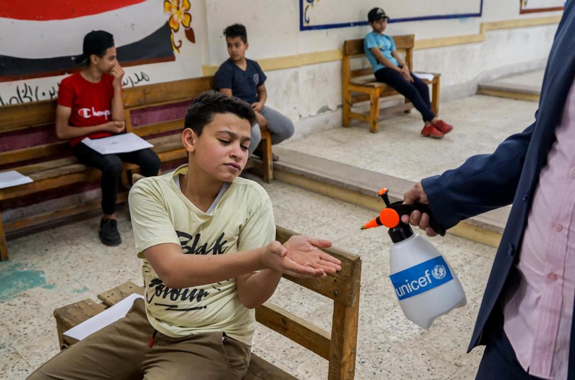 In  #Egypt, UNICEF is supporting the MoE with the development of guidelines for the safe reopening of schools. We have also supported disinfection efforts in 360 schools in the Minia and Fayoum governorates to help protect 338,259 children.  @UNICEFEducation  @UNICEF_Egypt