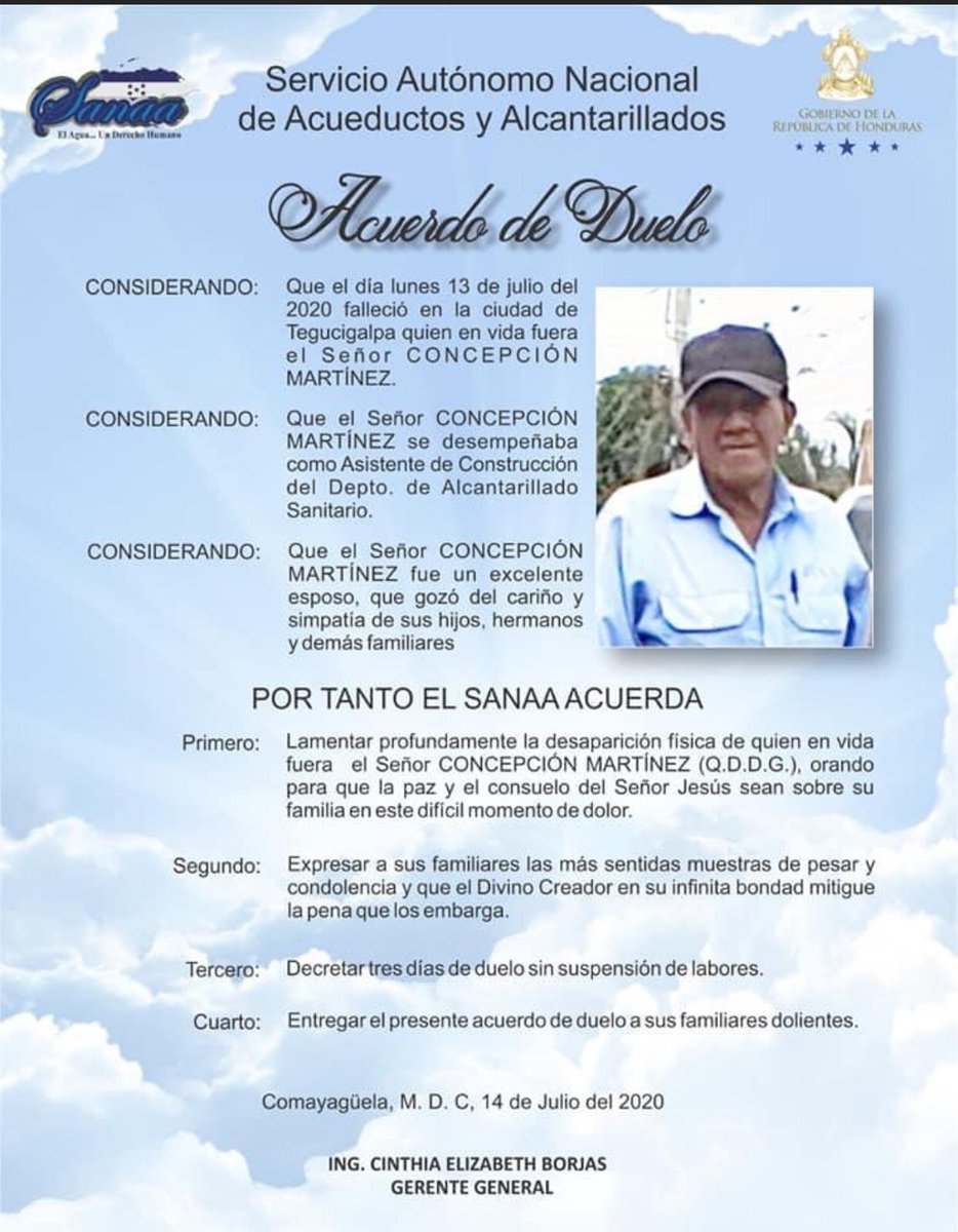 SANAAHN's tweet photo. El Servicio Autónomo Nacional de Acueductos y Alcantarillado (SANAA), lamenta profundamente el fallecimiento de los compañeros. Q.D.D.G.🙏 https://t.co/gW6hxyfpOH
