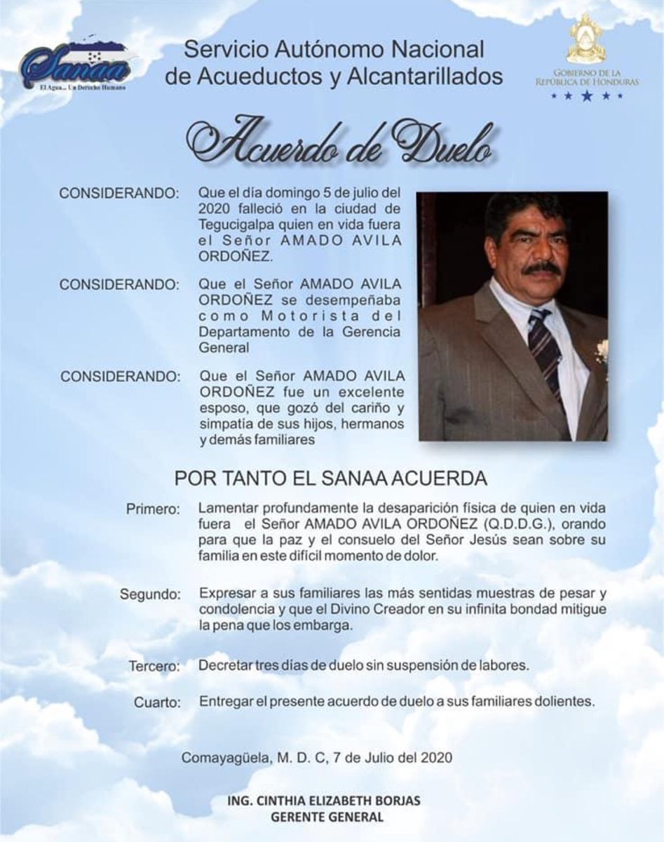 SANAAHN's tweet photo. El Servicio Autónomo Nacional de Acueductos y Alcantarillado (SANAA), lamenta profundamente el fallecimiento de los compañeros. Q.D.D.G.🙏 https://t.co/gW6hxyfpOH