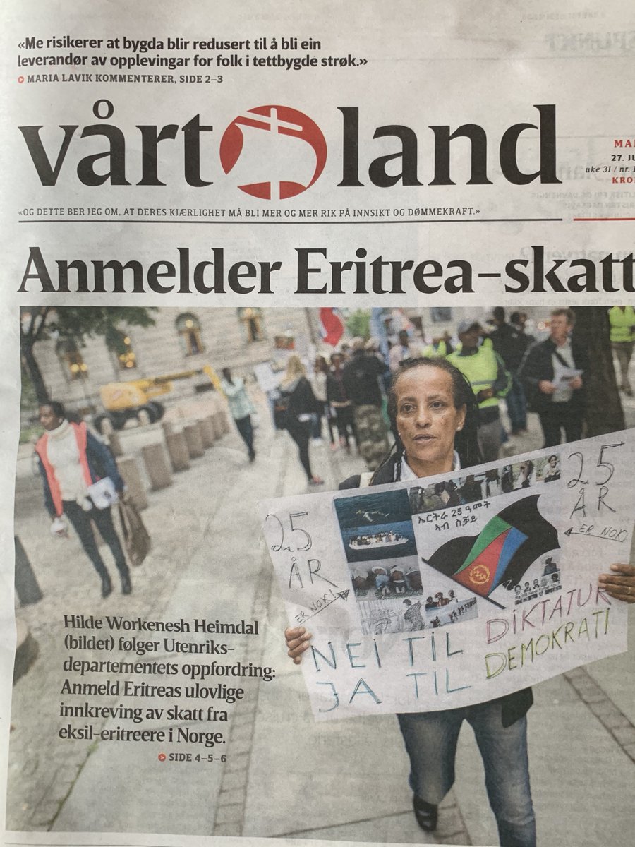 moen_svein's tweet photo. TO THE ERITREAN REGIME! I did warn you a year ago what would happened by ignoring paying your debt! This is just the beginning! Ill make sure that every PFDJ thug resident in Norway will get a free ticket back, their citizenship, and visa in Norway cancelled! Todays newspaper https://t.co/zwzR4DoNnH