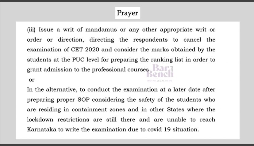 Nsui_Hosanagara's tweet photo. A 2nd Petition has been filed in the Karnataka CET Matter.
Advocate Pradeep and Hanumanthegowda have filed this petition. [READ PRAYER]

@anubha1812 @advocate_alakh #StudentsInSCAgainstUGCStudents #UGCCancelOnlineExams #KarnatakaCovidHorror @drashwathcn @anvith_kateel https://t.co/S8UX1PYcts