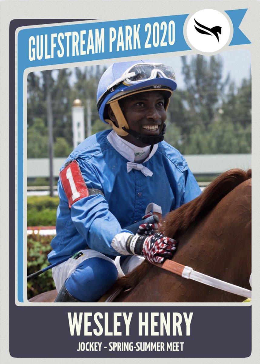 GulfstreamFanGQ's tweet photo. Wesley Henry - Gulfstream Park 2020 Spring-Summer Meet Virtual Jockey Trading Card (front &amp; back). #WesleyHenry #GulfstreamPark #2020SpringSummerMeet #HorseRacing #Jockeys #VirtualTradingCards https://t.co/2buWj3NvfB