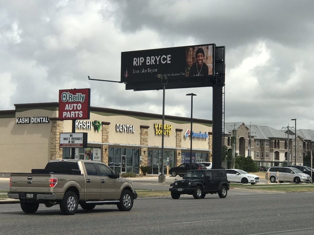 AlexGamezTV's tweet photo. A picture of Bryce Wisdom is now displayed off FM 78. Less than a mile away from Judson High School where he played football #BryceStrong https://t.co/pxQeR9r5I5