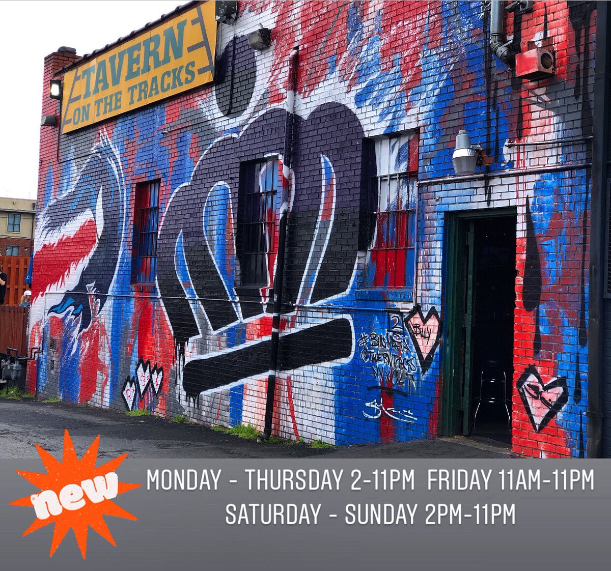 We have new hours starting today.  Dine in or take out.  See you soon!  #tavernonthetracks #southendclt #charlottenc #queencity #railtrailclt #southendcharlotte #supportlocalclt #doordash #grubhub #chownow #postmates #swipebyforcurbside