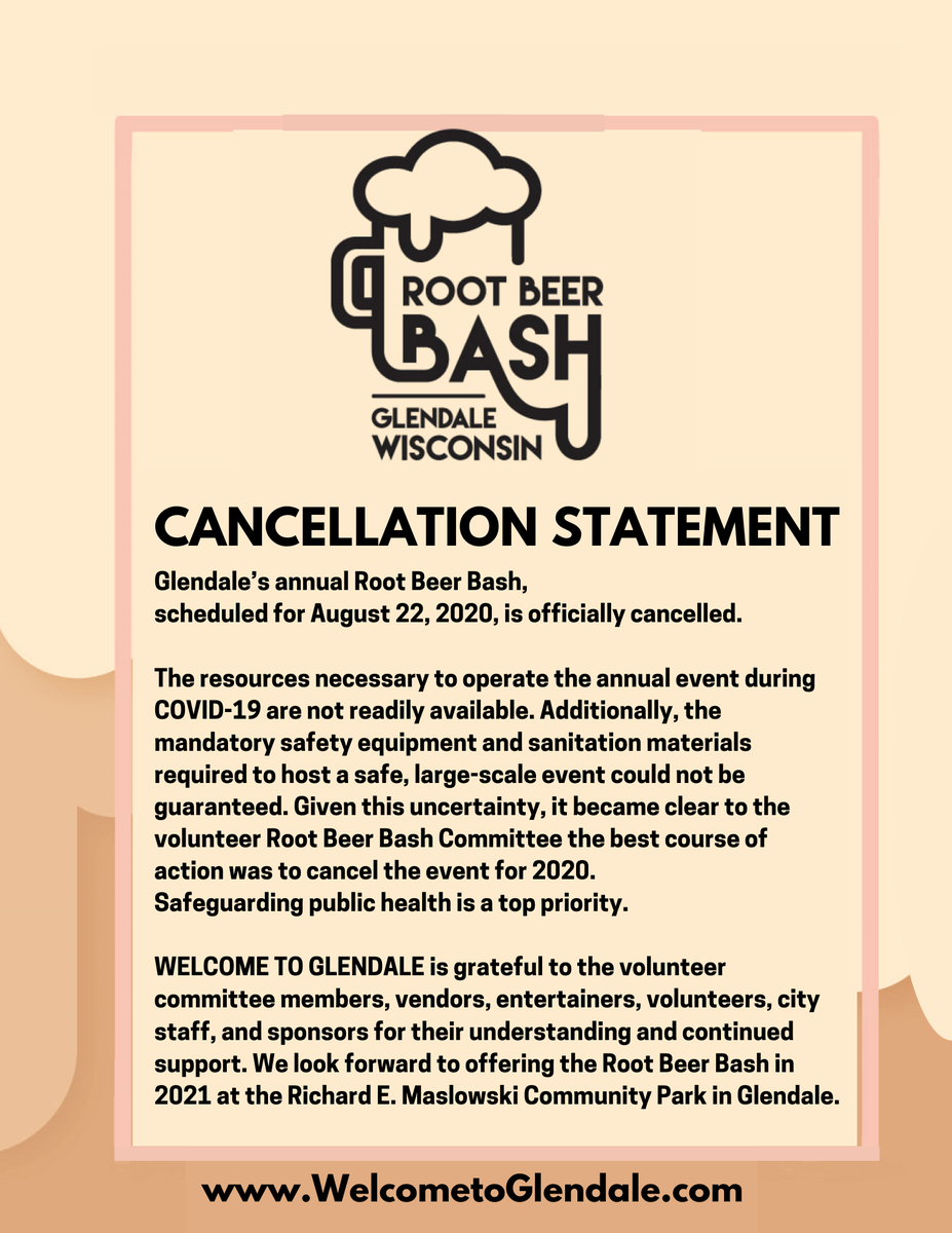 Announcement! The Root Beer Bash has been officially cancelled for 2020.