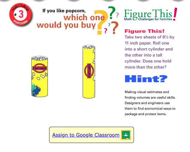 NCTM has partnered with <a href="/assistments/">ASSISTments</a> to allow teachers to assign Figure This problems to their Google Classrooms. This week, we’re featuring Popcorn found here:  

figurethis.nctm.org/challenges/c03…

#NCTMresources #iTeachMath #MTBoS"