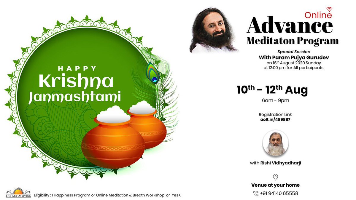 Rishividhyadhar's tweet photo. #Online #Part2Programs #Advance #Meditation #Programs #AMP #ArtOfSilence in the month of #August 2020 :
β’ #Special #Session with #Param #Pujya #Gurudev on 16th #August 2020 #Sunday at 12:00 pm for All #participants.
β’ Venue : Your Home π
Contact : +91 94140 65558.
#Yoga https://t.co/e0IIN7NV28