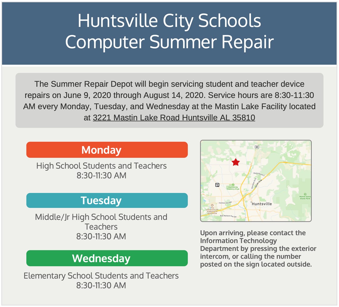 Just a reminder that we have team members on-site to repair your HCS issued digital device - this is for both students and teachers.  See flyer for details: