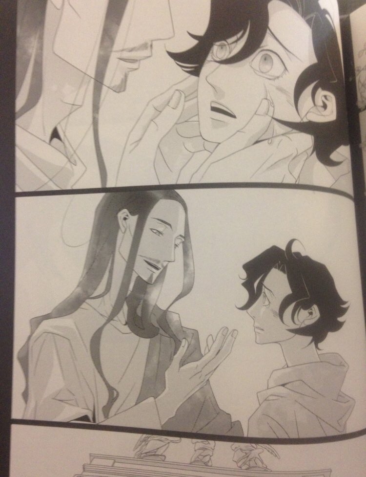 these pages from a saint young men doujinshi: the more i dig deep the funnier the content gets. what do i even say to this it’s a doujinshi about jesus and judas. 10/10