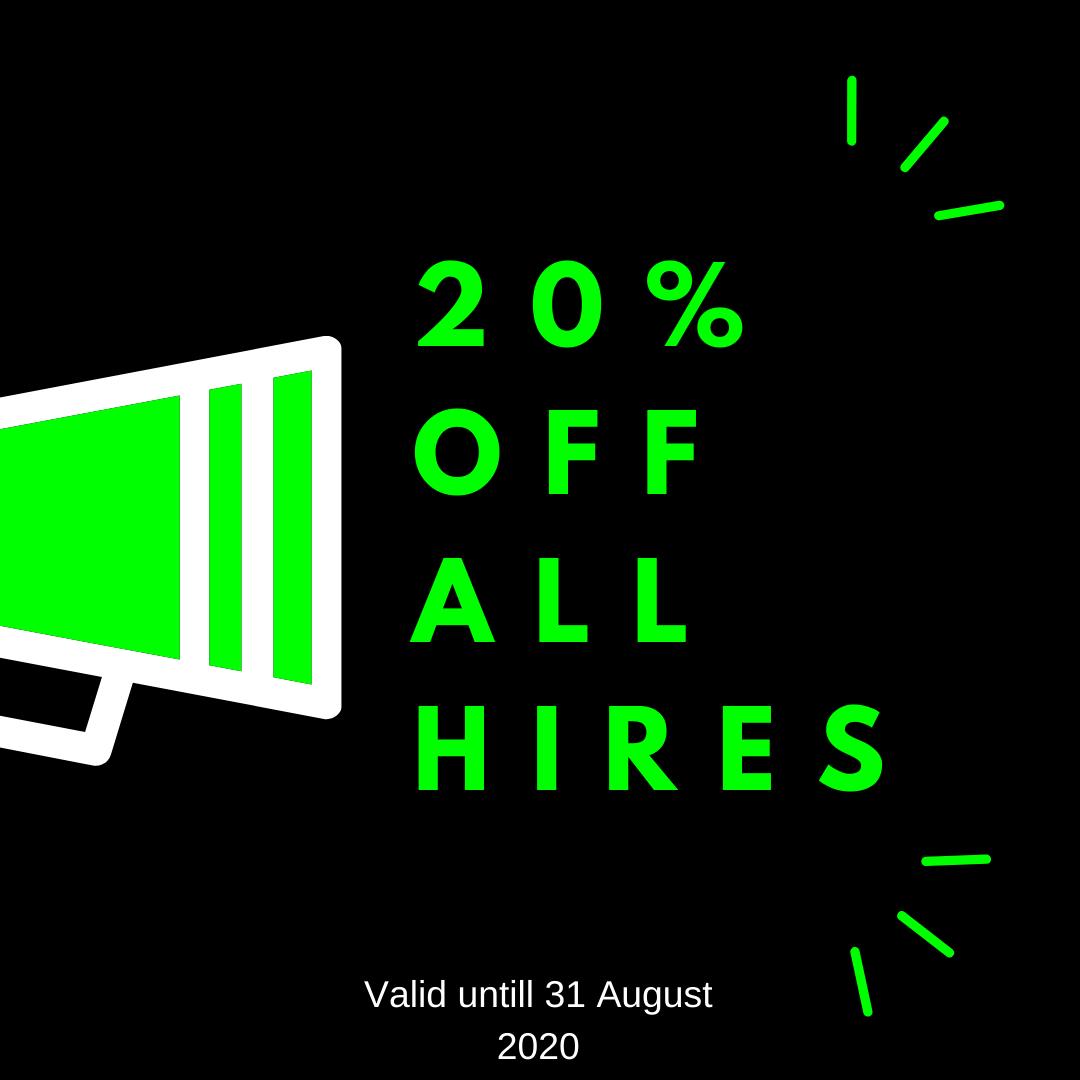 We know how many has been tight during this pandemic, thats why we're giving off 20% on all equipment hires between now and 31 August!

#sound #lighting #dj #equipment #hire #jhb #year3000