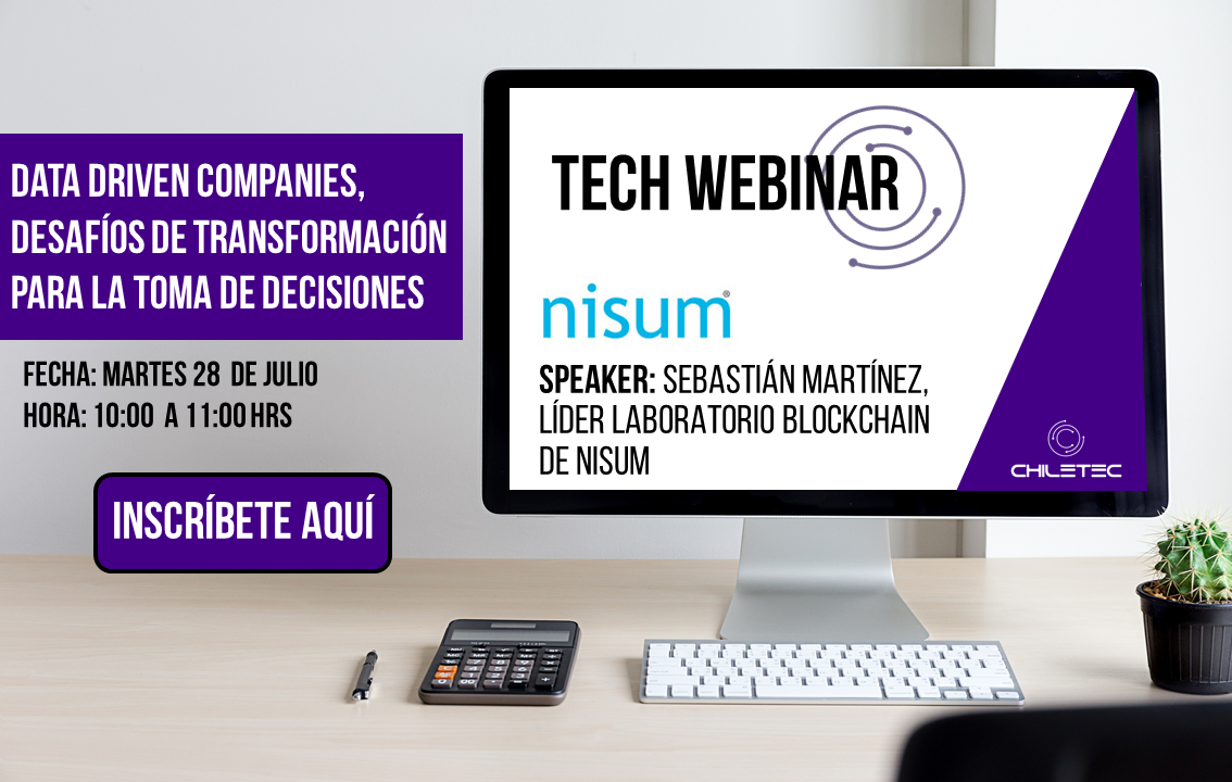 ChiletecOrg's tweet image. 🔴MÑN #TechWebinarChiletec: &quot;Data Driven Companies, Desafíos de Transformación para la Toma de Decisiones&quot;👉Sebastián Martínez -líder de Laboratorio #Blockchain de @NisumChile, hablará de decisiones basadas en datos y estrategias de para transformar y migrar datos a la nube (...)
