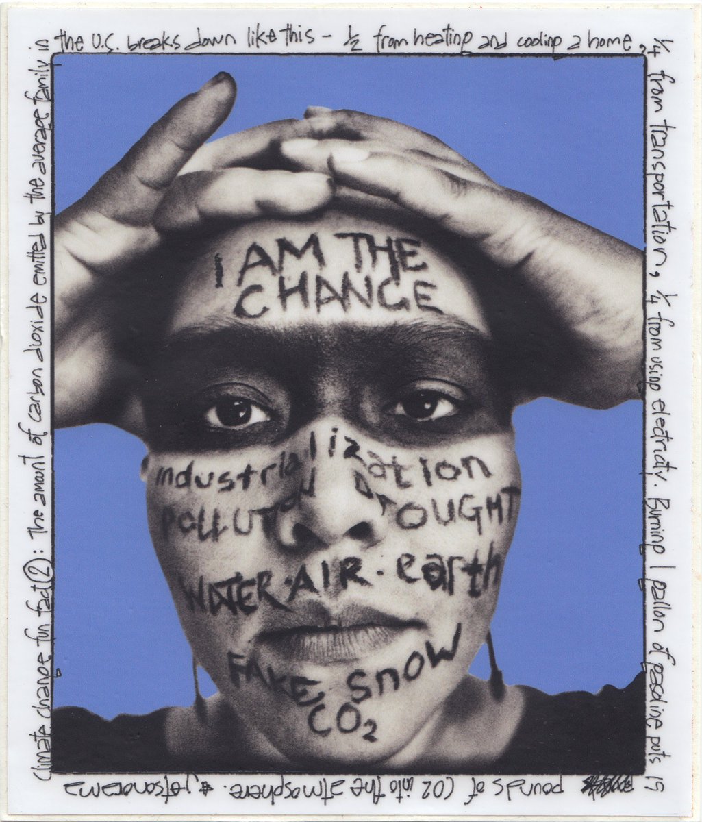 Lett_Arc's tweet photo. Chip Thomas, I Am The Change sticker, adapted from a screen print produced in 2015. This image features Northern Arizona University climate change solutions grad student, Stephanie Jackson. #ChipThomas #Jetsonorama #JustSeeds https://t.co/7YiklMAJx3