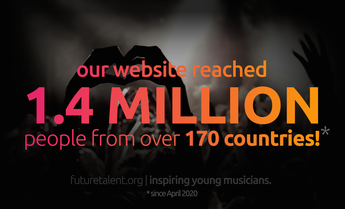 FutureTalentUK's tweet photo. Hello to all our new friends 👋🏼
Welcome to our community 🥰

🚀 1.4 million visits
🌍 170 countries
🌿 Now in 5 languages

We made it our mission to share the wonderful stories and messages of hope from young musicians everywhere...

United by music, we are stronger 💛 https://t.co/SypmYzPiUh