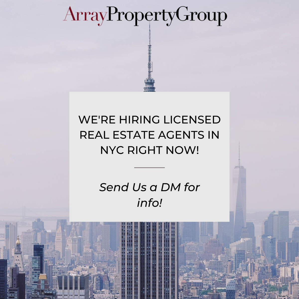 NYC_Array's tweet image. Hey everyone! We're currently hiring licensed Real Estate Agents in NYC! Give us a Tweet or a DM on Instagram and we'll give you all the info you need! :) #NYC #HIRINGNOW #realestateagent #luxuryhomes