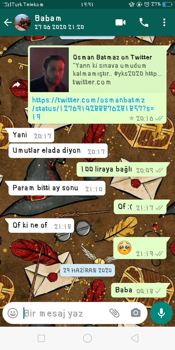 armonilerce's tweet photo. Babamla en son #yks2020 sınavından bir gun bir önce mesajlaştık.Sınavdan çıkınca iyi geçtiğini söylemek için aradım,konuştuk ve bir gün sonra ölüm haberini aldık.Babam Harun Zengin 3 yıldır Cezayir'de Tosyalı Fabrikası'nda çalışıyordu. Bi gün arayıp kalp krizinden öldü dediler, + https://t.co/uuWH4IGOzA