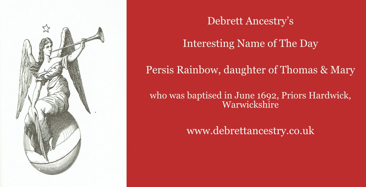 DebrettAncestry's tweet photo. #InterestingName Persis Rainbow

#Genealogy #FamilyHistory #Ancestry  

Take a look at our #SurnameStudy for this name, which is available here: https://t.co/pPtTUwtfdJ https://t.co/0TsJzHNNXf