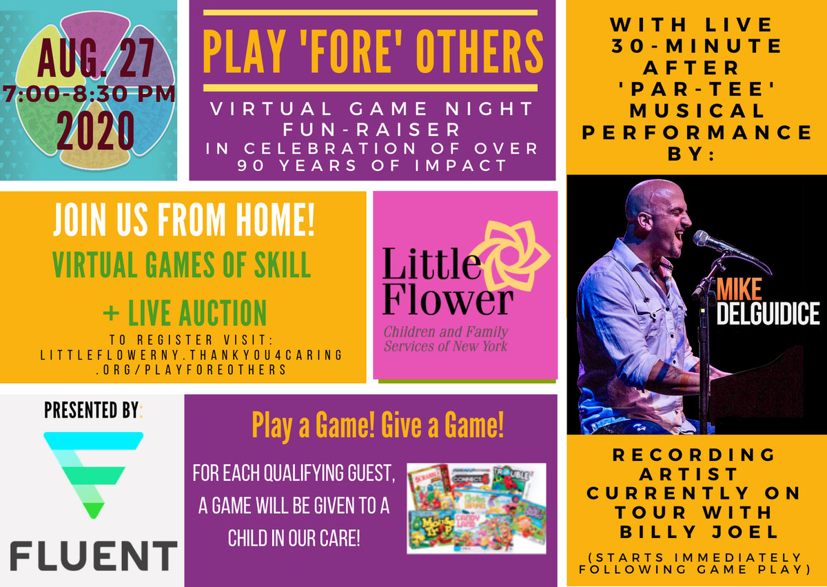 LittleFlowerNY's tweet image. 1 month until we PLAY ‘FORE’ OTHERS through our Virtual Game Night &amp;amp; After Par-Tee w/ @MikeDelguidice1! Show your support for the #essentialwork done by all those at Little Flower! Have a good time &amp;amp; make a difference tinyurl.com/yckrw44t #LFPlayForeOthers #LittleFlowerHeroes