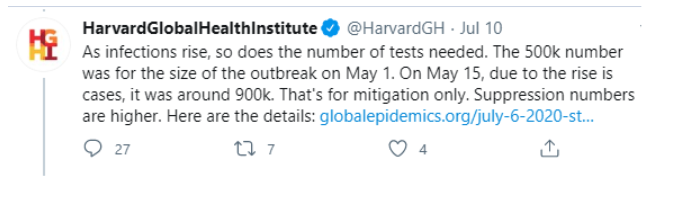 Harvard Global Health even responded that day to a question about why the Recommendation had changed to 1.6M from 500K. They responded with a very circular argument.5/