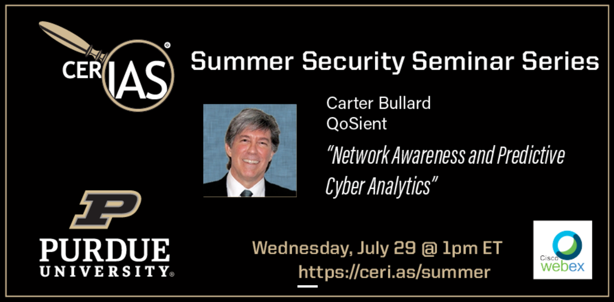 Join us live, Wed. 1p ET for the @cerias CERIAS Summer Security Seminar Series. No sale pitches or product demos, just honest-to-goodness #cybersecurity info. @Research_Purdue @PurdueIDSI @PurdueCS @PurdueECE ceri.as/summer